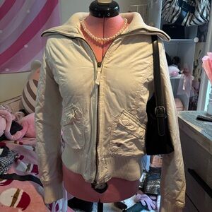 American Eagle Outfitters Cream Bomber Jacket